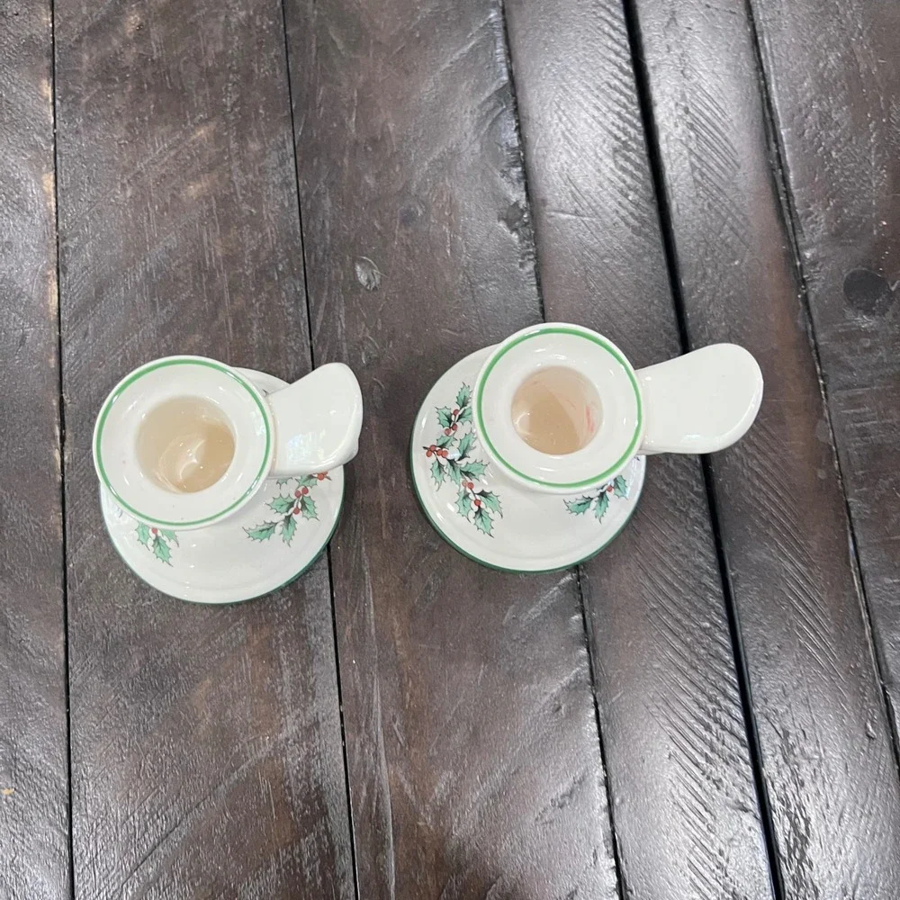 Spode Christmas‎ Tree Chamberstick Candle Holders Set of 2 Holly Berry England